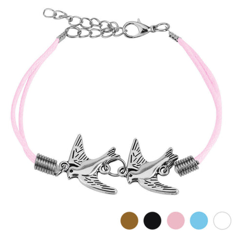 Trendy Two Flying Doves Leatherette Bracelet - 5 Colors | Wholesale 316L Stainless Steel Jewelry 