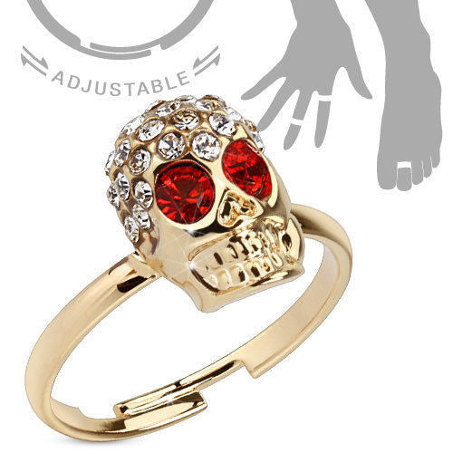 Adjustable Skull with Colored CZs Mid-Ring/Toe-Ring | Wholesale 316L Stainless Steel Jewelry |