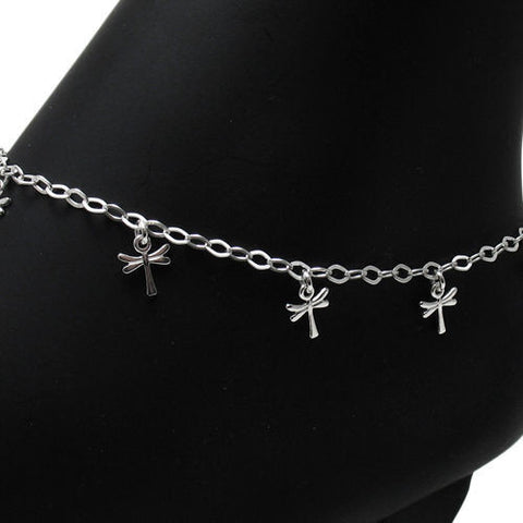 Classy Adjustable Dragonfly Anklet | Wholesale Sterling Silver Jewelry | Main
