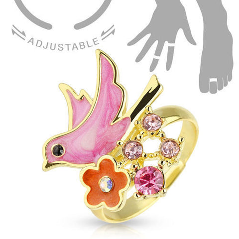 Gold Plated Brass Bird and Flowers with CZ | Wholesale 316L Stainless Steel Jewelry | Main