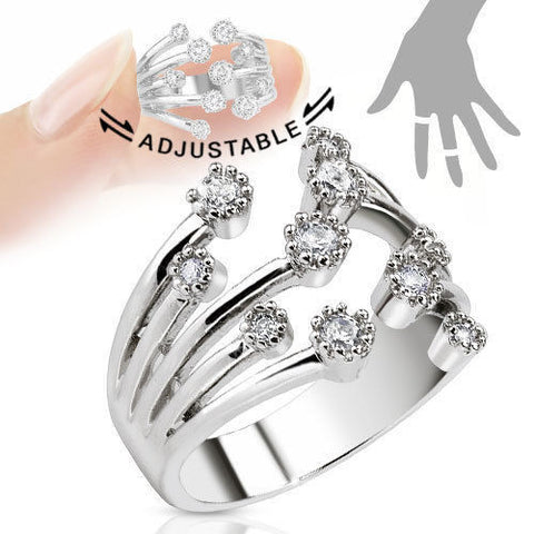 Adjustable Rhodium Plated Brass Mid-Ring/Toe-Ring with Intricate CZs Design | Wholesale 316L Stainless Steel Jewelry | 