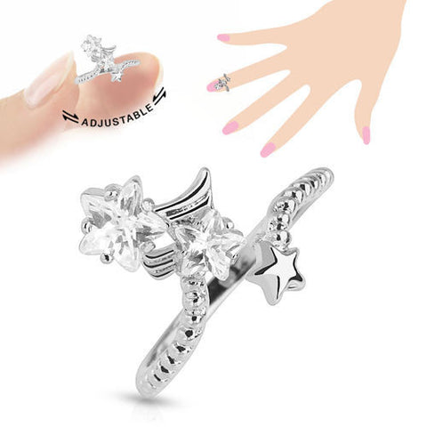 Adjustable Rhodium Plated Brass Stars Nail-Ring | Wholesale 316L Stainless Steel Jewelry | Main