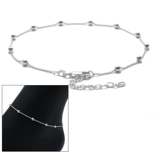 Delicate Adjustable Rolo Beaded Anklet | Wholesale 925 Sterling Silver Jewelry | Main