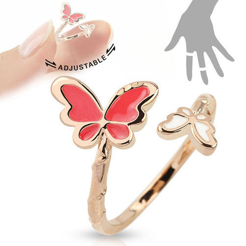 Adjustable Rose Gold Plated Butterfly Brass Mid-Ring | Wholesale 316L Stainless Steel Jewelry | Main