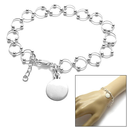 Chic Adjustable Beaded Links Bracelet with Engravable Round Tag | Wholesale 925 Sterling Silver Jewelry | Main