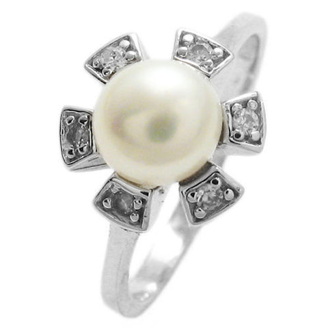 Freshwater pearl on CZ Accented Petal Setting | Wholesale sterling silver rings - Jewelry | Main photo