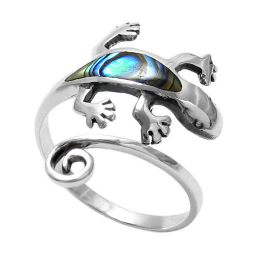 Adorable Gecko Wrap Ring with Stunning Abalone Inlay | Wholesale Sterling Silver Rings - Jewelry | Main photo