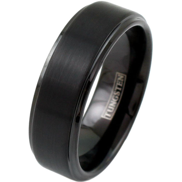 Black Tungsten Ring | Raised Center Band | Stepped Edge | Wholesale Tungsten Rings & Wedding Bands | Diagonal Photo