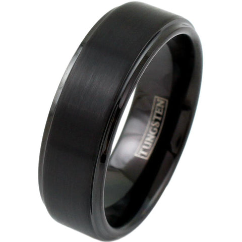 Black Tungsten Ring | Raised Center Band | Stepped Edge | Wholesale Tungsten Rings & Wedding Bands | Diagonal Photo