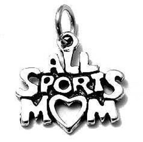 Unique "All Sports Mom" Calligraphy Heart Charm for your Sport Mom. Wholesale Sterling Silver Charms - Jewelry