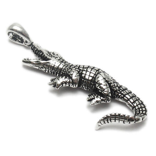 Detailed Alligator-Crocodile Pendant | Wholesale 925 Sterling Silver Pendant - Jewelry