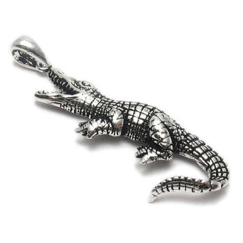 Detailed Alligator-Crocodile Pendant | Wholesale 925 Sterling Silver Pendant - Jewelry