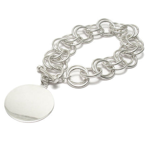 Stunning Double Rolo Link Bracelet with Engravable Round Tag - 8 Inch | Wholesale Fashion Jewelry | Main