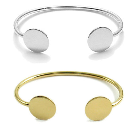 Modern Alpaca Silver Engravable Round Disc Cuff Bracelet - 7 Inch | Wholesale Fashion Jewelry | Main