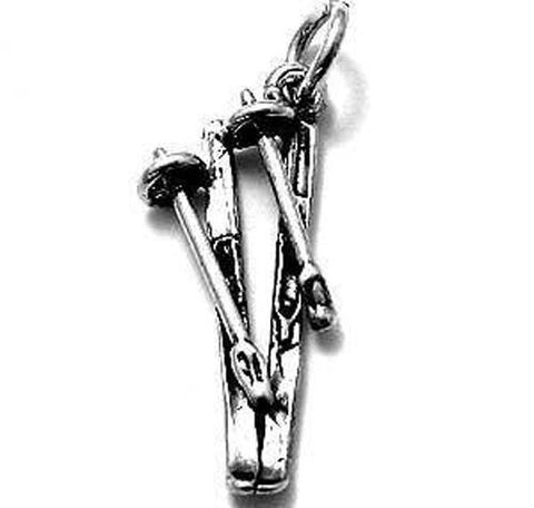 Detailed alpine skis with poles charm | Wholesale 925 Sterling Silver Charms - Jewelry