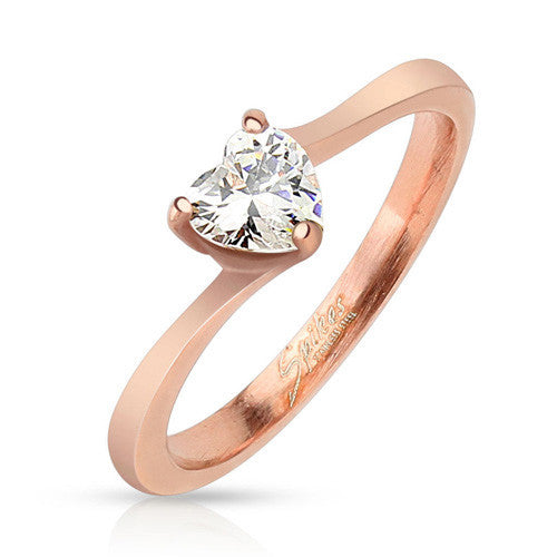 Cute rose gold plated band with heart shaped CZ | Wholesale stainless steel rings - Jewelry | Small photo