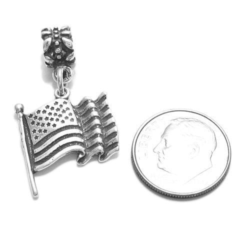 American Flag Charm with Euro Bead | Wholesale 925 Sterling Silver Charms | Alternate