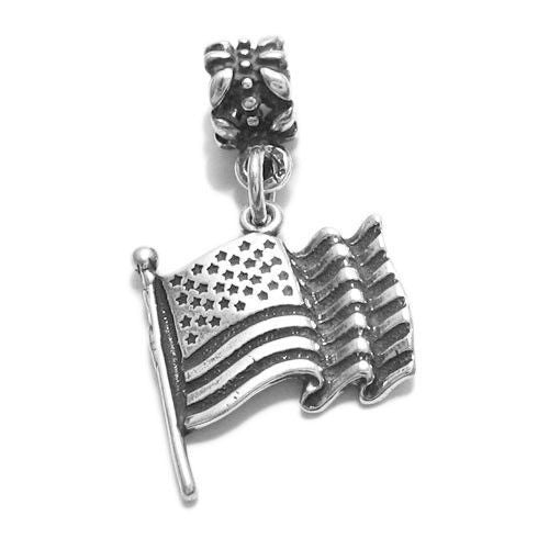 American Flag Charm with Euro Bead | Wholesale 925 Sterling Silver Charms | Main