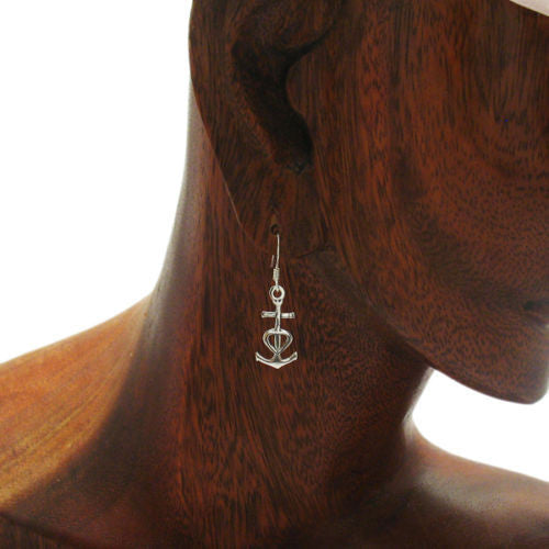 Adorable anchor with heart hanging hook earrings | Wholesale 925 Sterling Silver Jewelry | Alternate photo