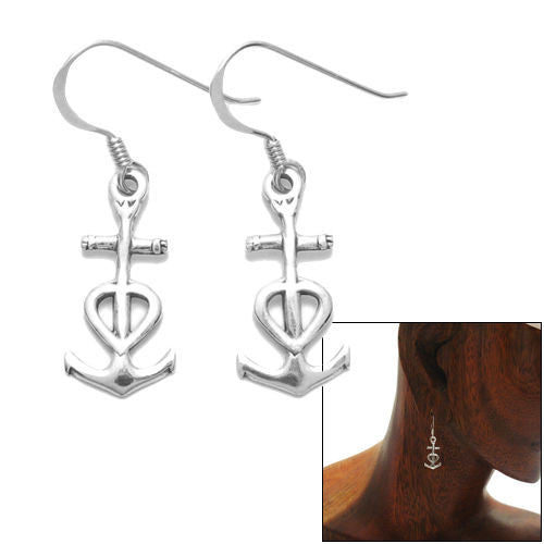 Adorable anchor with heart hanging hook earrings | Wholesale 925 Sterling Silver Jewelry | Combo photo