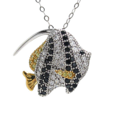 Dazzling Sterling Silver Angel Fish Pendant with Colorful Multi-Pave CZs