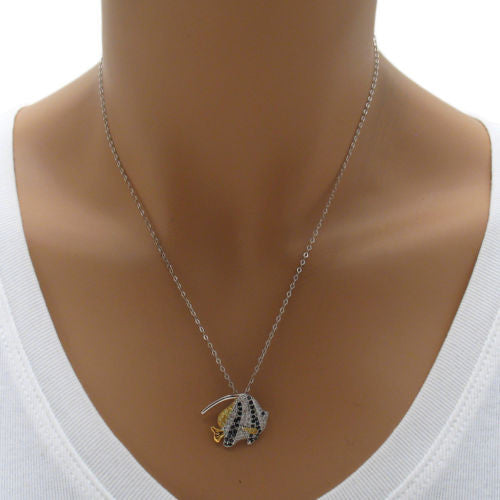 Dazzling Sterling Silver Angel Fish Pendant with Colorful Multi-Pave CZs