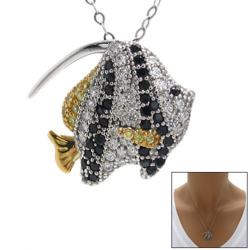 Dazzling Sterling Silver Angel Fish Pendant with Colorful Multi-Pave CZs