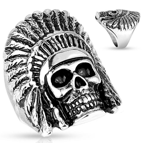 Apache Indian Chief Skull Biker Ring | Wholesale 316L Stainless Steel Ring | Main