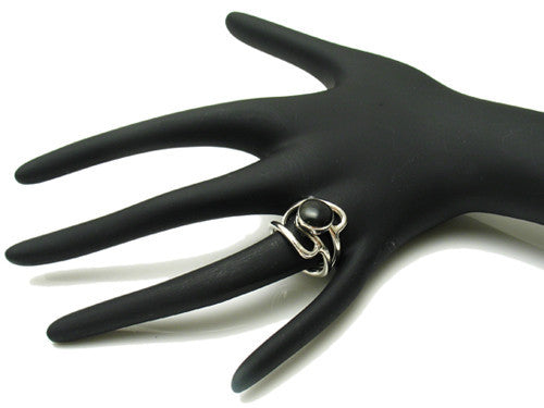 Art Deco Inspired Round Black Onyx Double Band Ring in Sterling Silver