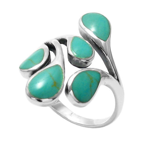 Wrap Ring with 5 Turquoise Teardrop Stones. Wholesale sterling silver ring. Main photo