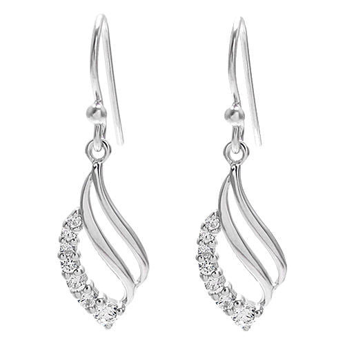 Artistic flame with sparkling CZs hanging earrings | Wholesale 925 Sterling Silver Jewelry | Main photo