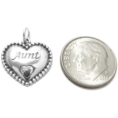 Elegant "Aunt" Beaded Heart Charm. Wholesale Sterling Silver Charms - Jewelry. Alternate.