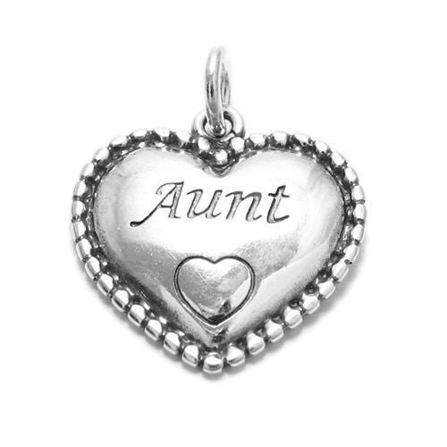 Elegant "Aunt" Beaded Heart Charm. Wholesale Sterling Silver Charms - Jewelry. Main.