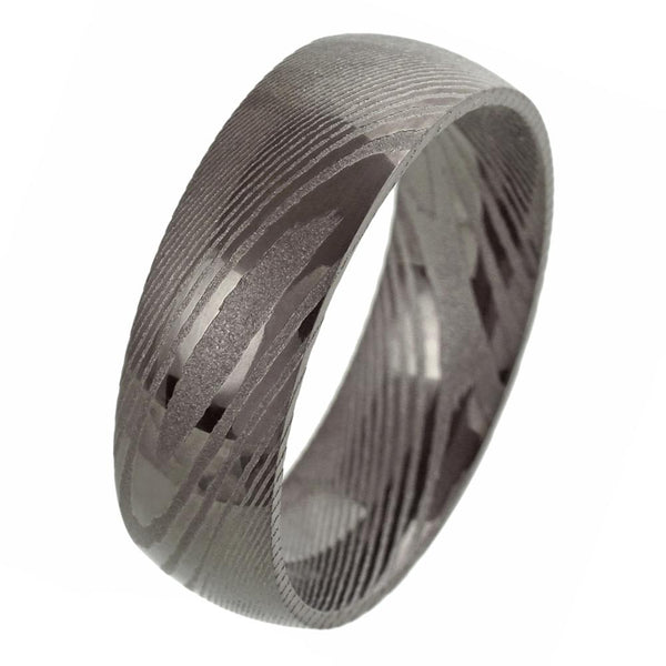 8mm Dome Style Black Damascus steel ring | wholesale Damascus Steel wedding bands & Rings | Tilted White photo