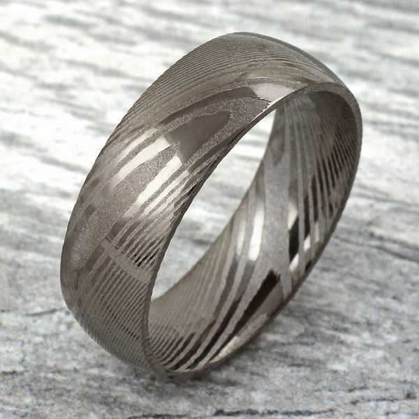 8mm Dome Style Black Damascus steel ring | wholesale Damascus Steel wedding bands & Rings | Tilt Marble photo