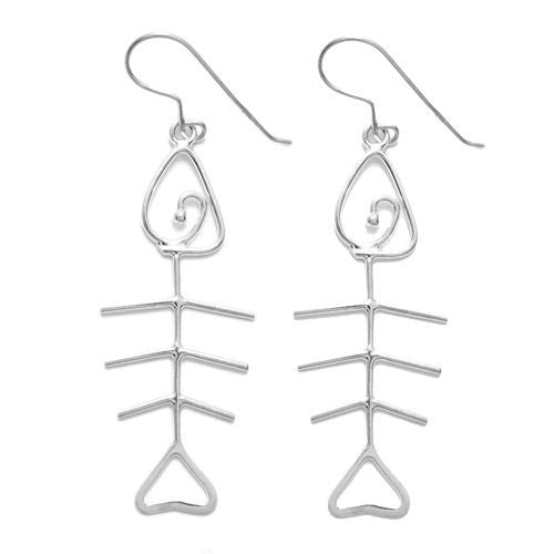 Awesome wire fishbone hanging hook earrings | Wholesale 925 Sterling Silver Jewelry | Item photo