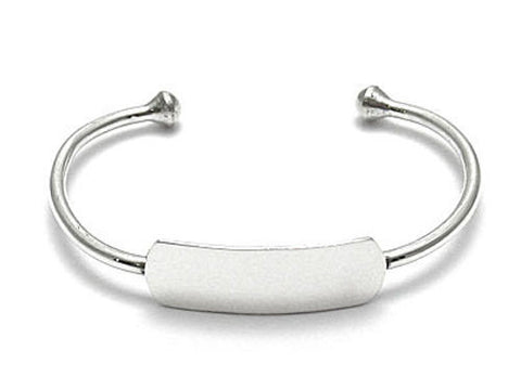 Simplistic Baby Bangle Bracelet with Engravable Plate - 4 Inch | Wholesale 925 Sterling Silver Jewelry | Main
