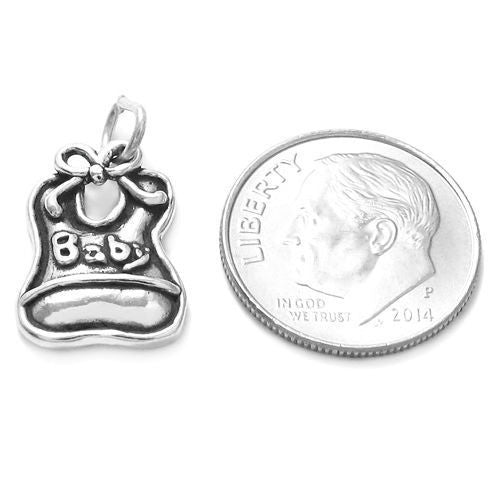 Adorable "Baby" Bib Charm. Wholesale Sterling Silver Charms - Jewelry. Alternate