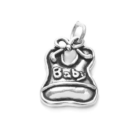 Adorable "Baby" Bib Charm. Wholesale Sterling Silver Charms - Jewelry. Main.