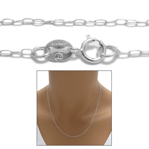 Sterling Silver Baby Oval Rolo Chain Necklace in 1mm (Gauge 025) Width. Available in 3 Lengths.