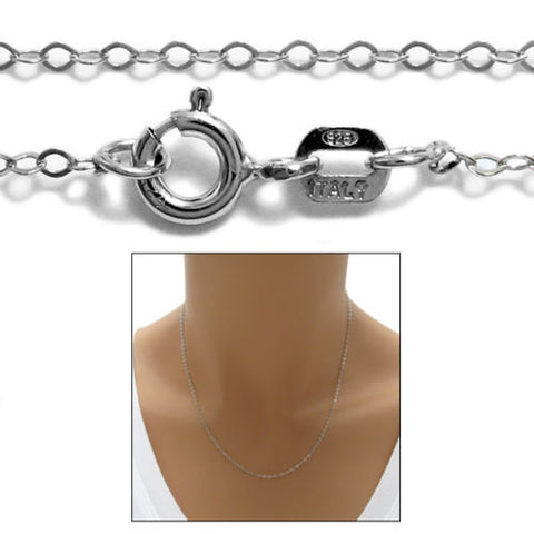 Sterling Silver Rhodium Baby Rolo Chain Necklace in 1mm (025) Width. Available in 4 Lengths.