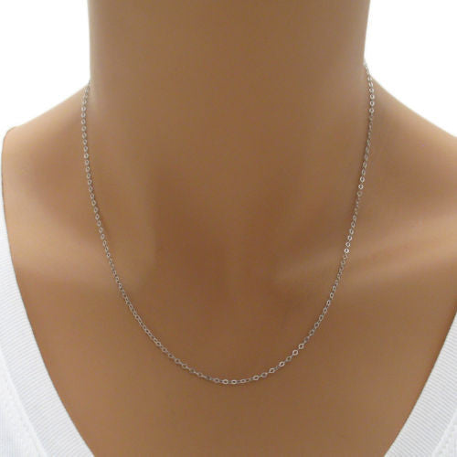 Sterling Silver Rhodium Baby Rolo Chain Necklace in 1mm (025) Width. Available in 4 Lengths.