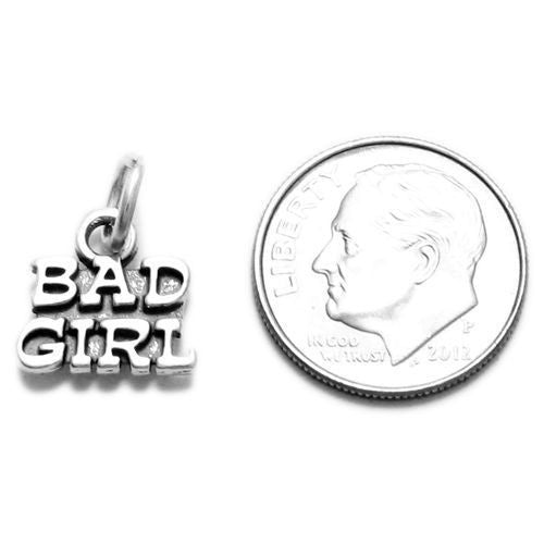 Sleek "Bad Girl" Talking Charm with refined lettering. Wholesale Sterling Silver Charms - Jewelry. Alternate.