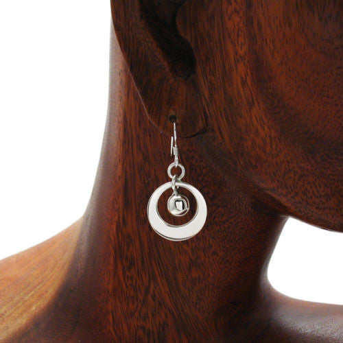 Art deco inspired ball in donut hanging hook earrings | Wholesale 925 Sterling Silver Jewelry | Alternate photo