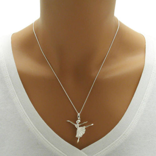 Beautiful ballerina in Arabesque pose pendant | Wholesale 925 Sterling Silver Jewelry | Alternate photo