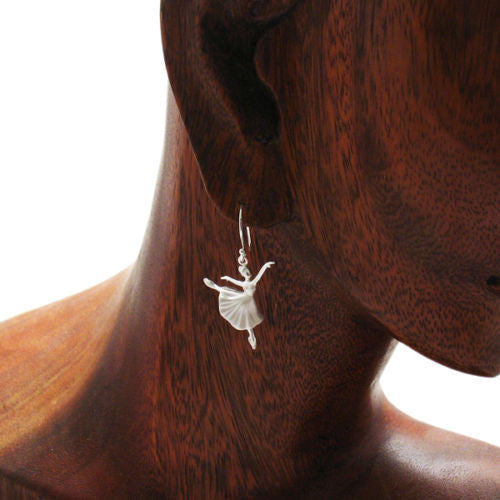 Ballerina in Arabesque pose hanging hook earrings | Wholesale 925 Sterling Silver Jewelry | Alternate photo