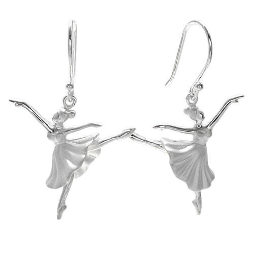 Ballerina in Arabesque pose hanging hook earrings | Wholesale 925 Sterling Silver Jewelry | Item photo