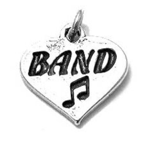 Chic "Band" with Musical Note in Heart Charm. Wholesale Sterling Silver Charms - Jewelry