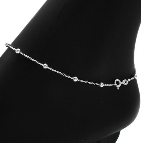 Genuine Sterling Silver Bead Rolo Anklet. Available in 4 Lengths.