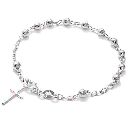 Pretty Beads and Cross Chain Link Bracelet - 7 Inch | Wholesale Sterling Silver Jewelry | Main